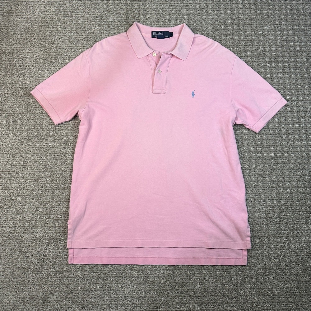 Vintage Polo Ralph Lauren Mens Pink Short Sleeve Cotton Mesh Polo Shirt Large